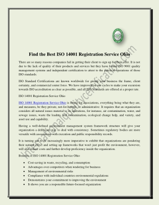 Find the Best ISO 14001 Registration Service Ohio