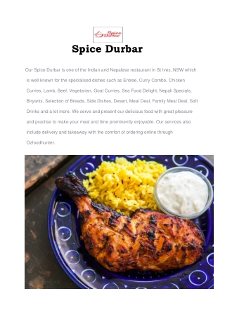 5% Off - Spice Durbar Indian and Nepalese Menu St Ives, NSW