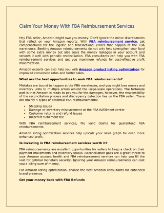 Claim Your Money With FBA Reimbursement Services