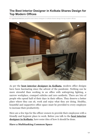 The Best Interior Designer in Kolkata Shares Design for Top Modern Offices