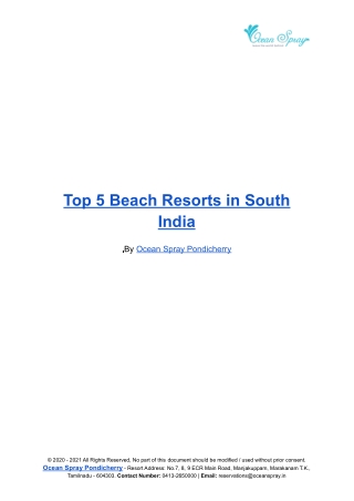 Top 5 Beach Resorts in South India