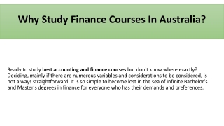 Why Study Finance Courses In Australia