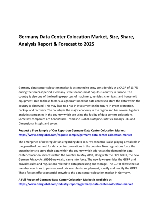 Germany Data Center Colocation Market, Size, Share, Analysis Report & Forecast