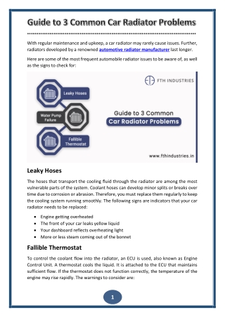 Guide to 3 Common Car Radiator Problems