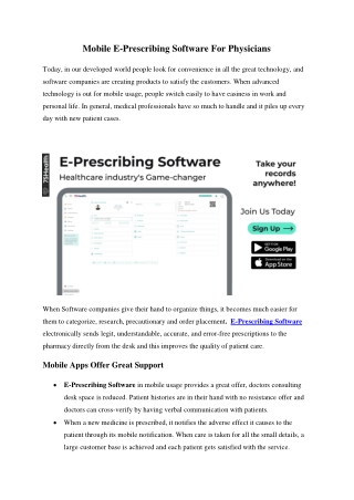Mobile E-Prescribing Software For Physicians