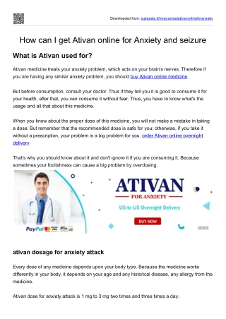 How can I get Ativan online for Anxiety and seizure