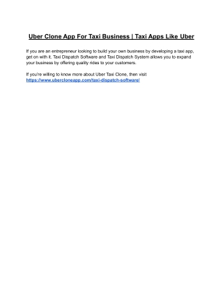 Uber Clone App For Taxi Business | Taxi Apps Like Uber