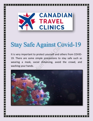 Stay Safe Against Covid-19 - Canadian Travel Clinics