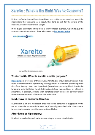 Xarelto - What is the Right Way to Consume?