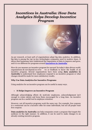 Incentives in Australia: How Data Analytics Helps Develop Incentive Program