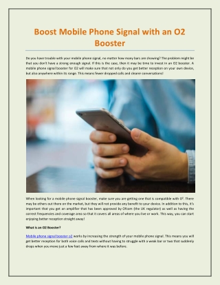Boost Mobile Phone Signal with an O2 Booster
