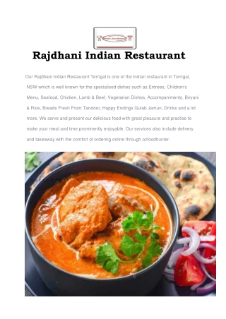 5% Off - Rajdhani Indian Restaurant Menu in Terrigal NSW