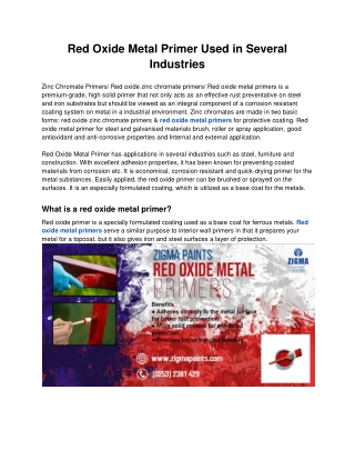 Red Oxide Metal Primer Used in Several Industries