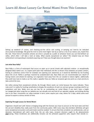 Files to learn about exotic car rental Miami
