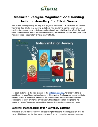 Meenakari Designs, Magnificent And Trending Imitation Jewellery For Ethnic Wears