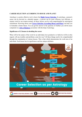 CAREER SELECTION ACCORDING TO HOUSE AND PLANET