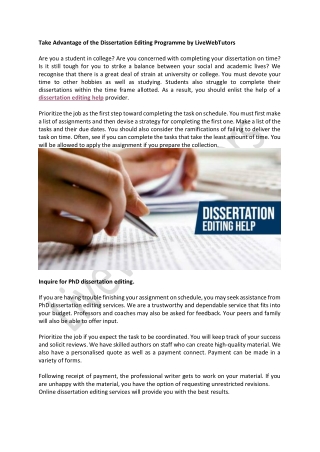 Dissertation Editing Service in United Kingdom