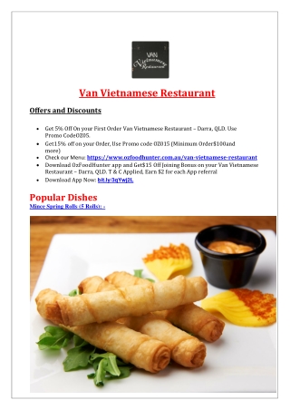 5% Off - Van Vietnamese Restaurant Menu Darra, QLD