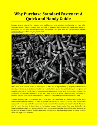 Why Purchase Standard Fastener: A Quick and Handy Guide
