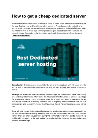 How to get a cheap dedicated server