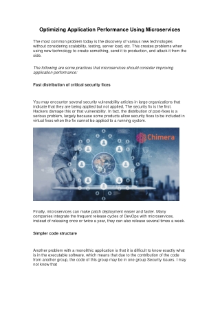 Optimizing Application Performance Using Microservice