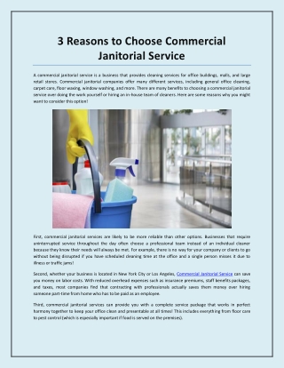 3 Reasons to Choose Commercial Janitorial Service