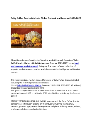 Global Salty Puffed Snacks Market Research Report 2021-2027