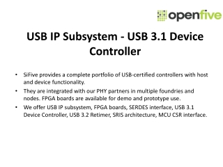 USB IP Subsystem-USB 3.1 Device Controller