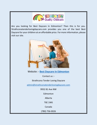 Best Daycare In Edmonton | Strathconatenderlovingdaycare.com