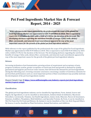 Pet Food Ingredients Market is expected to reach US$ 59.45 billion by 2025