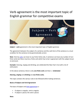Verb agreement is the most important topic of English grammar for competitive ex