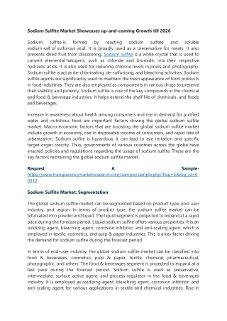 Sodium Sulfite Market Showcases up-and-coming Growth till 2026
