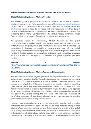 Polydimethylsiloxane Market Advance Research, and Forecast by 2028
