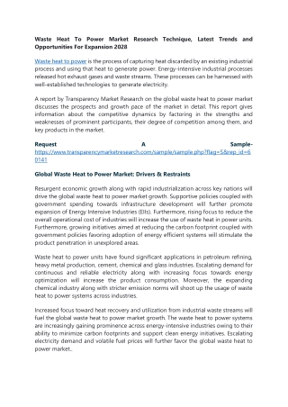 Waste Heat To Power Market Research Technique, Latest Trends and Opportunities