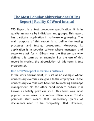 The Most Popular Abbreviations Of Tps Report  Reality Of Word Intrical