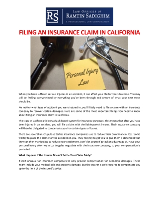 FILING AN INSURANCE CLAIM IN CALIFORNIA