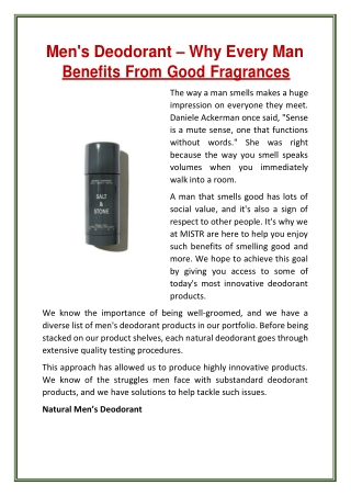 Men's Deodorant – Why Every Man Benefits From Good Fragrances