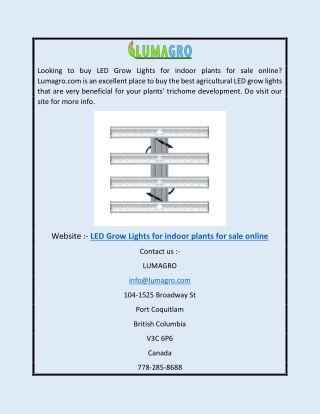 Led Grow Lights for Indoor Plants for Sale Online | Lumagro.com