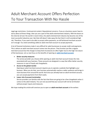 Adult Merchant Account Offers Perfection To Your Transaction With No Hassle