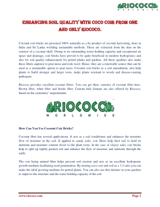 Enhancing soil quality with coco coir from one and only Riococo.