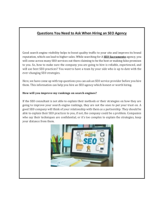 Questions You Need to Ask When Hiring an SEO Agency