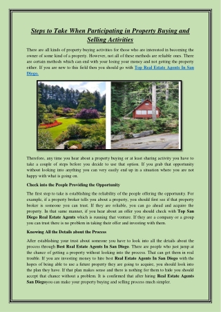 Steps to Take When Participating in Property Buying and Selling Activities