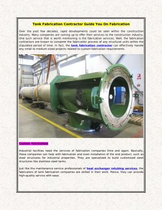 Tank Fabrication Contractor Guide You On Fabrication