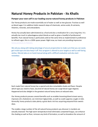 Natural Honey Products in Pakistan
