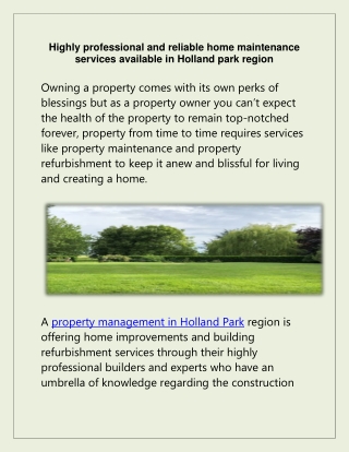 Get Property Management in Holland Park