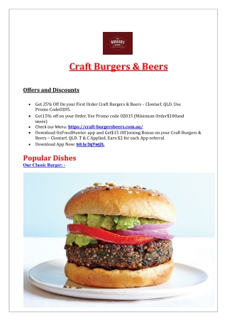 25% Off - Craft Burgers & Beers Clontarf Restaurant, QLD