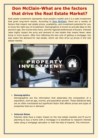Don McClain-What are the factors that drive the Real Estate Market-converted