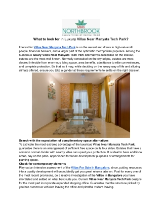 What to look for in Luxury Villas Near Manyata Tech Park_
