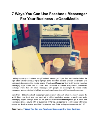 7 Ways You Can Use Facebook Messenger For Your Business - eGoodMedia