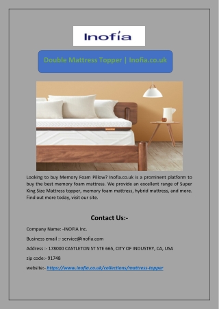 Double Mattress Topper | Inofia.co.uk